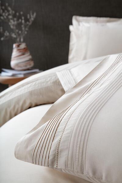 Ecocotton Rana King Size Duvet Cover Set 100% Organic Cotton 300 TC Satin Beige 240x220 Cm