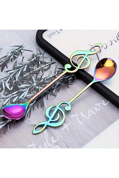 Home 6 Pack 16 cm Length - Colorful Note Design Coffee Spoons, Stainless Steel - Rainbow Color