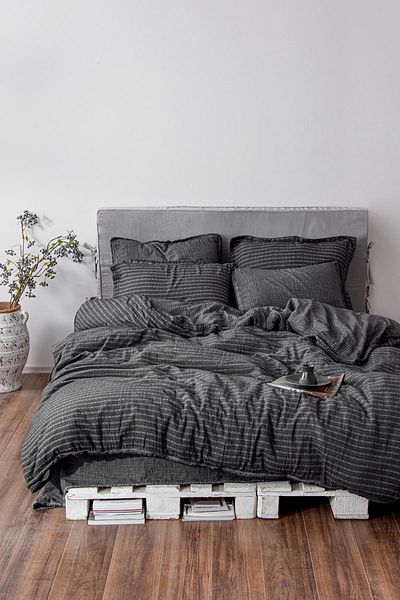 Ecocotton Tara Double Duvet Cover Set 100% Organic Cotton Muslin Anthracite 200x220 Cm