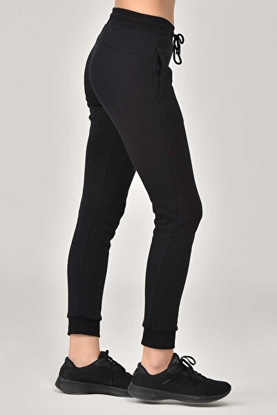 bilcee Kadın Siyah Yüksek Bel Ribana Paça İçi Polarlı Kışlık Eşofman Altı 1329