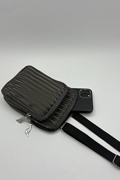 Bersia Geantă pentru telefon din piele gri cu 2 compartimente