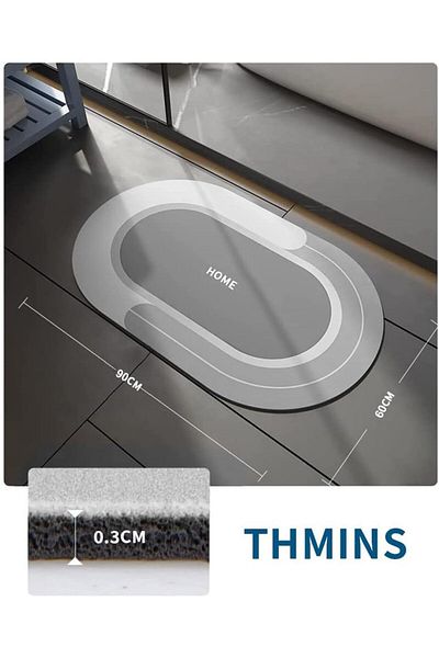 COOYA Diatom Round Bathroom Mat 60x90 cm, Non-Slip Large Shower Mat, Quick Drying and Super Absorbent
