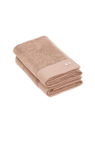 Ecocotton Σετ πετσετών προσώπου από καθαρό βαμβάκι 2 τεμαχίων 100% οργανικό βαμβάκι με κεντημένο καφέ 50x90 εκ.