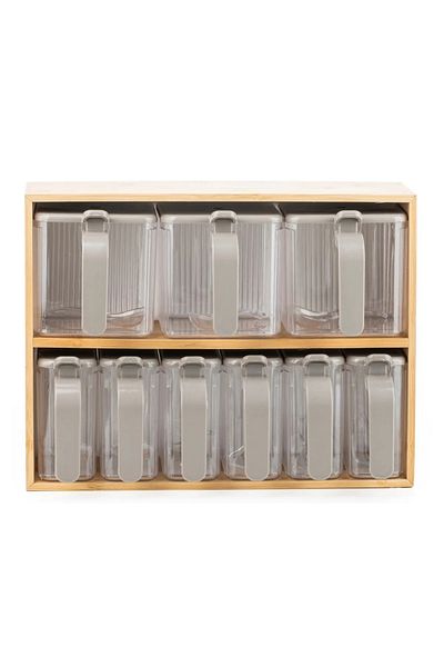EVLE 9-Piece Spice Rack Set with Bamboo Stand 19 Pieces Practical Storage Container with Spoon