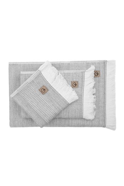 Ecocotton Σετ πετσετών Hasna 3 τεμαχίων 100% οργανικό βαμβάκι λινό μελανζέ ανθρακί