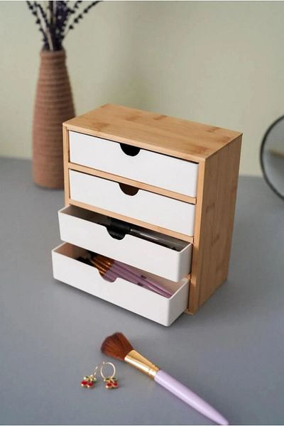 EVLE Organizator de accesorii pentru bijuterii pentru machiaj cu 4 sertare din bambus