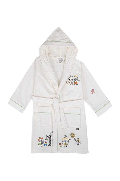 Ecocotton Παιδικό μπουρνούζι Carnaval Unisex 100% οργανικό βαμβάκι κεντημένη κρέμα