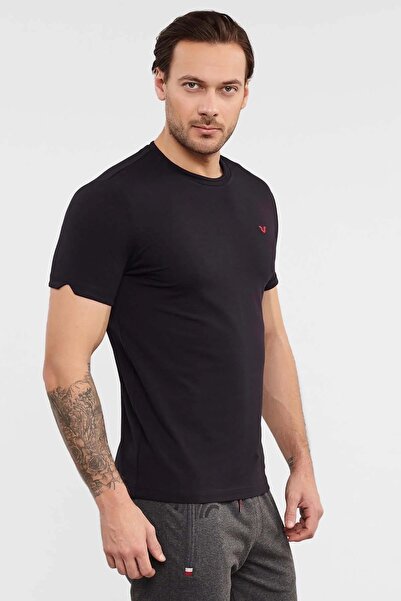 bilcee Ανδρικό μπλουζάκι από μαύρο βαμβακερό λαιμόκοψη αθλητικό και casual βαμβακερό μπλουζάκι 2374