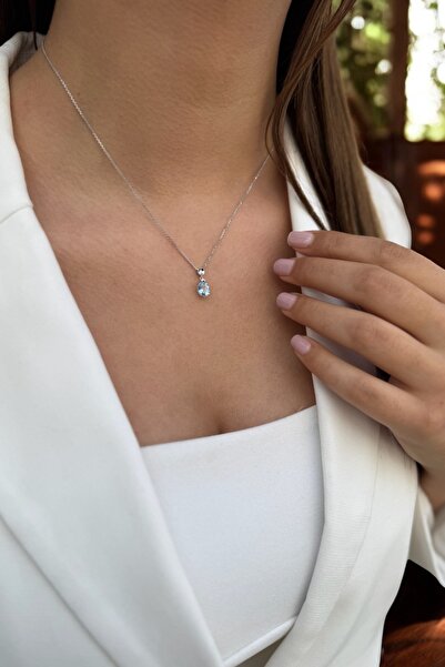 Utku Kuyumculuk 14 AYAR 1,27 CT AQUAMARİN TAŞLI VE PIRLANTA TAŞLI ALTIN KOLYE