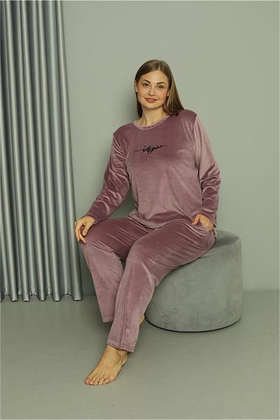 Celira Plus Size Women's Velvet Purple Pajama Set 20628