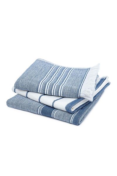 Ecocotton Elis Кърпи за сушене, 3 броя, 100% органична памучна прежда, боядисани със специално тъкане, синьо-кремави, 40x60 см
