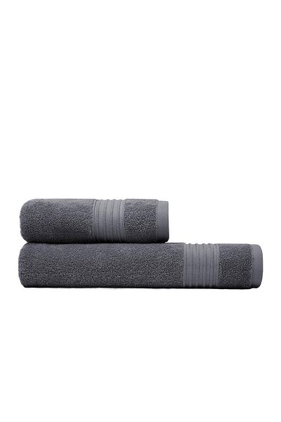 Ecocotton Venus 2-Piece Bath Towel Set 100% Organic Cotton Stripe Bordered Anthracite 50x90/80x150