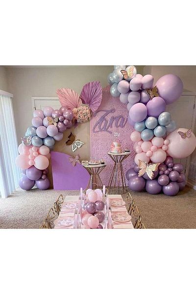 Ezgi Party Store Macaron Colors Pink Lilac Birthday Balloon Chain Set 100 Pieces Balloon Chain Set
