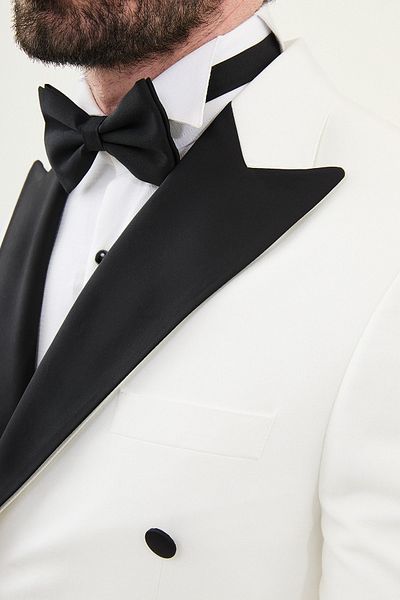 Mcr Straight Slim Fit Wide Collar Double Breasted Men's Groom Suit White - 45376.25Y
