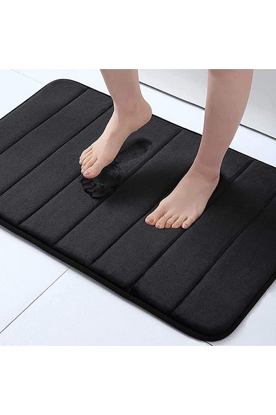 COOYA Memory Foam Bath Mat Rug, 24'' x 16'', Soft Non Slip and Absorbent, Machine Washable(Black)