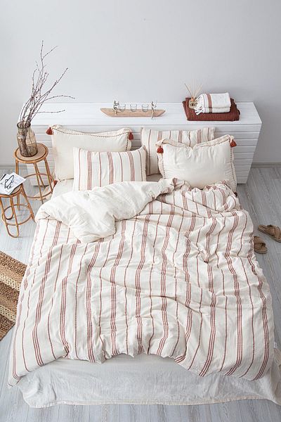 Ecocotton Izgi King Size Duvet Cover Set 100% Organic Cotton Muslin Terra 240x220 Cm