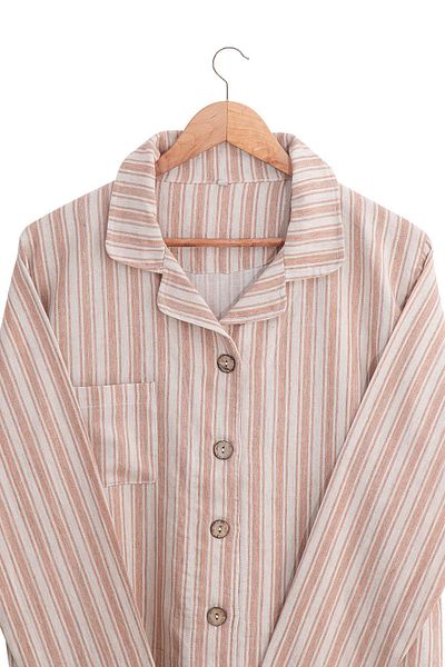 Ecocotton Дамски пижамен комплект Ala, 100% органичен памук, лен, цвят Terra