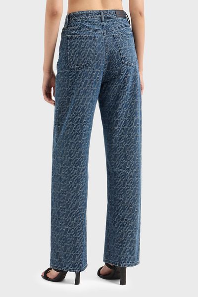 Armani Exchange Relaxed Fit High Waist Wide Leg Jacquard Jeans Jeans Pants Xw 000100   Af12844