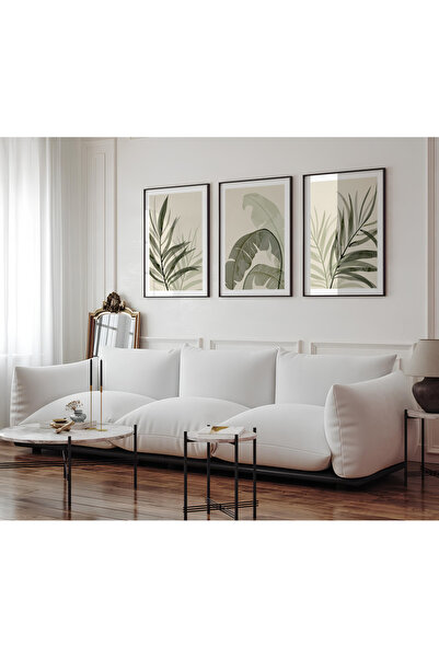 ARTCASTLE Set de 3 tablouri cu ramă din lemn Green Leaf