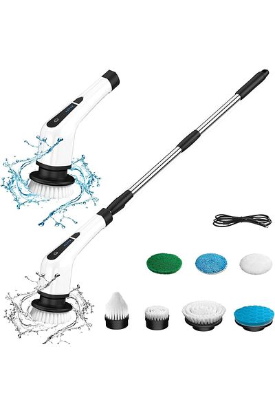 COOYA Electric Cleaning Brushr,with 7 Replacement Brush Head and Extension Handle,for Cleaning Wall,Floor