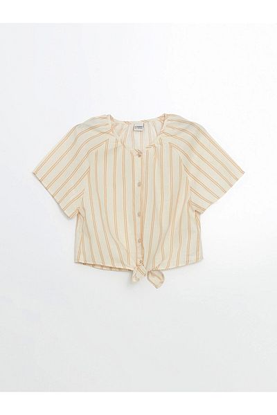 LC Waikiki Παιδικό πουκάμισο LCW Kids BEIGE Crew Neck για κορίτσια