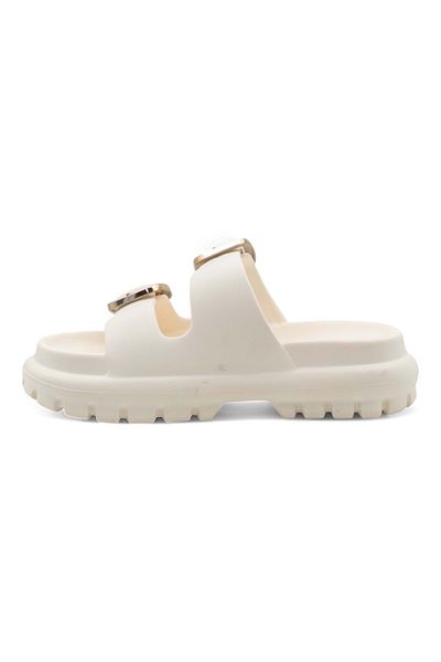 Sonimix Ez0173.02 Double Buckle Women's Slippers Cream