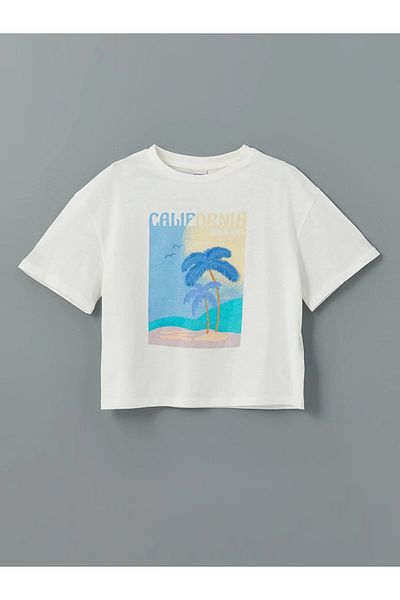 LC Waikiki Lcw Kids Ecru Crew Neck Girls T-Shirt and Shorts Skirt