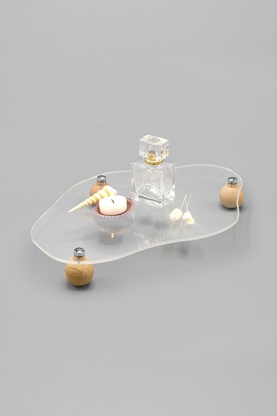Pikas Wooden Ball Footed Curved Plexiglass Transparent Decorative Organizer Stand
