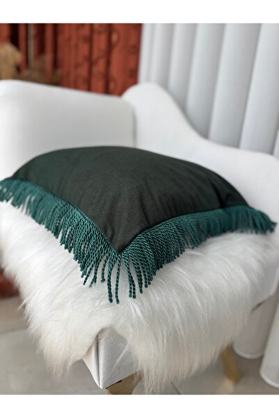 AYDINDOKUMA Ruby Tasseled Velvet Fabric Throw Pillow Cover with Fringes