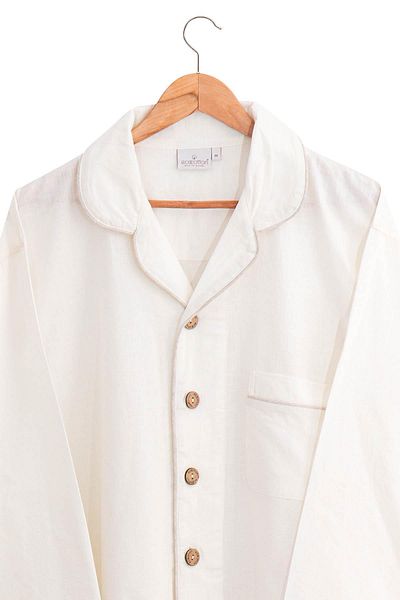Ecocotton Σετ ανδρικές πιτζάμες Reya 100% οργανικό βαμβάκι λινό κρέμα