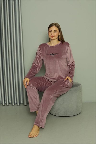 Celira Plus Size Women's Velvet Purple Pajama Set 20628