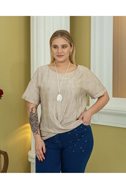 FUERTE XL Büyük Beden Önü Düğümlü Bluz