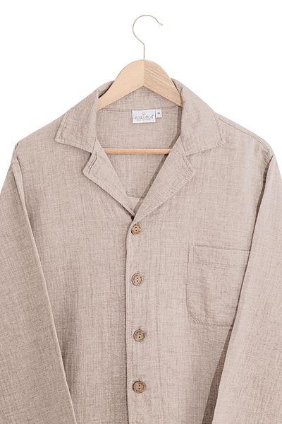 Ecocotton Σετ ανδρικές πιτζάμες Melsa 100% οργανικό βαμβάκι μουσελίνα μπεζ
