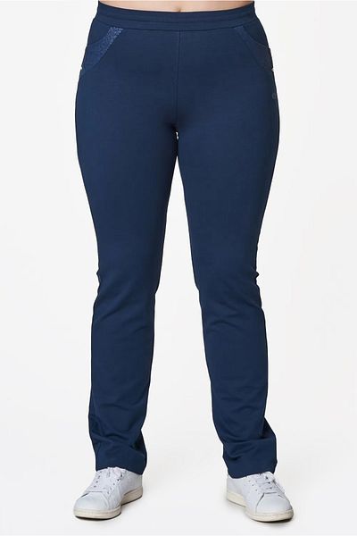 bilcee Pantaloni de sport din bumbac-poliester, albastru bleumarin, cu buzunare mari 6588