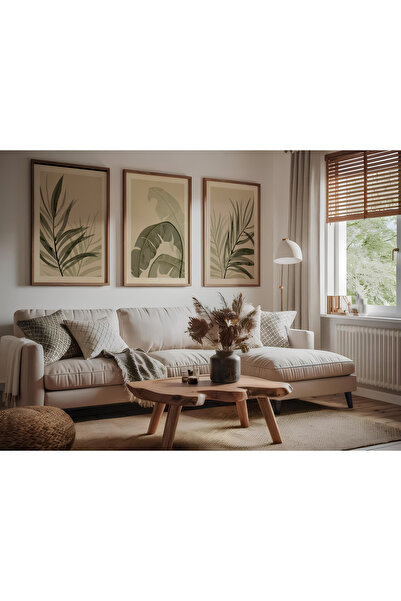 ARTCASTLE Set de 3 tablouri cu ramă din lemn Green Leaf