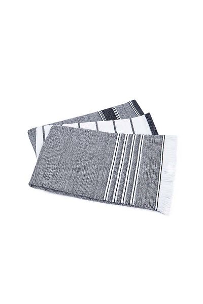 Ecocotton Elis Кърпи за сушене от 3 бр., 100% органична памучна прежда, боядисани със специално тъкане, черно-кремави, 40x60 см