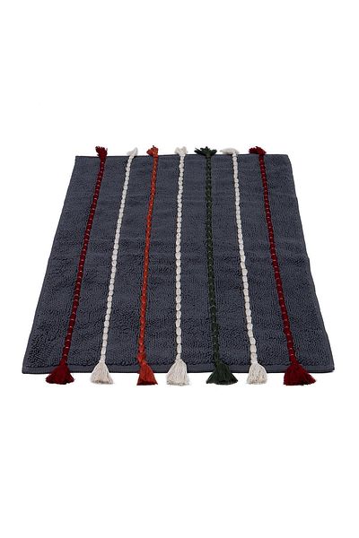 Ecocotton Χαλάκι μπάνιου Katari 100% βαμβακερό κέντημα στο χέρι ανθρακί 50x80 εκ.