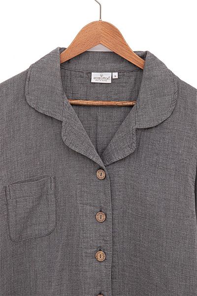Ecocotton Set pijamale Melsa pentru femei 100% bumbac organic muselina antracit