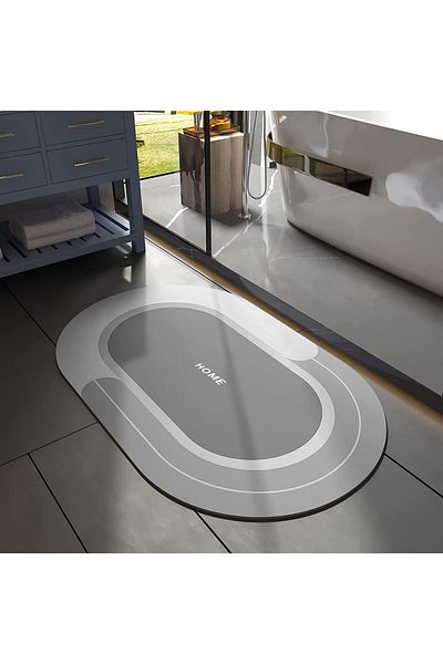 COOYA Diatom Round Bathroom Mat 60x90 cm, Non-Slip Large Shower Mat, Quick Drying and Super Absorbent