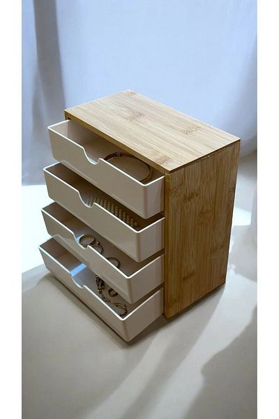 EVLE Organizator de accesorii pentru bijuterii pentru machiaj cu 4 sertare din bambus