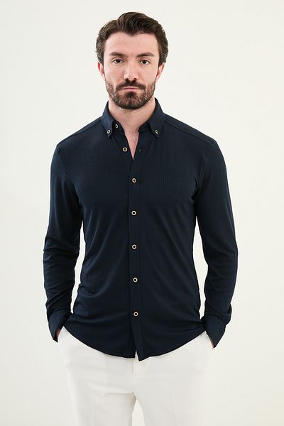 Mcr Patterned Slim Fit Long Sleeve Cotton Men's Shirt Navy Blue - 27058.25Y