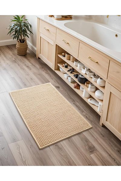COOYA Beige Bathroom Rugs 44x75 cm-Non Slip,Absorbent,Quick Dry,Washable Shower Mat,for Washroom Floor