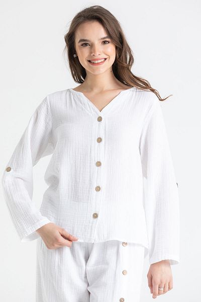 Eliş Şile Bezi Μακρυμάνικο Mother of Pearl Summer Muslin πουκάμισο Λευκό Byz