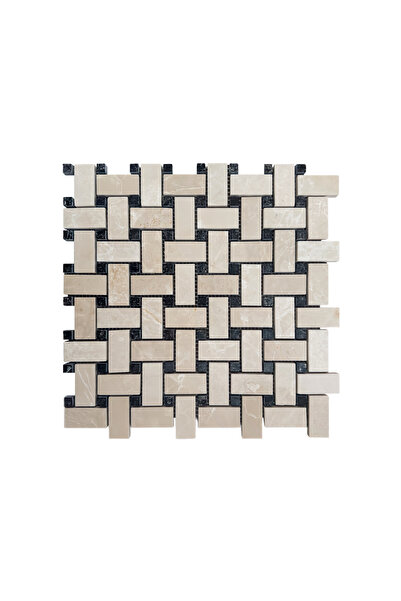 TUQCO Doğal Taş Basket Weave Bej - Toros Siyahı Cilalı Mermer Mozaik