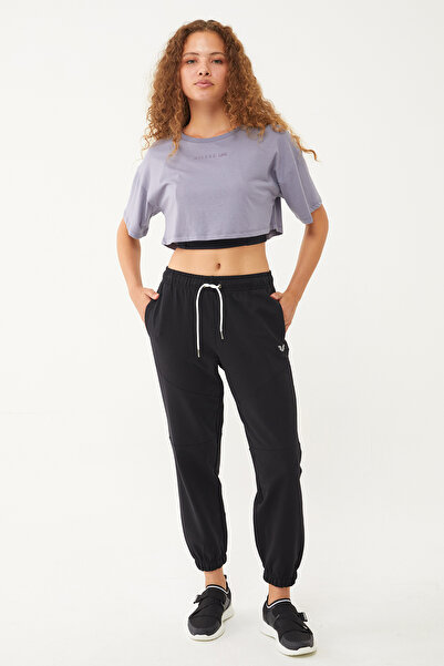 bilcee Kadın Siyah Organik Pamuklu Bol Spor Eşofman Altı 0722