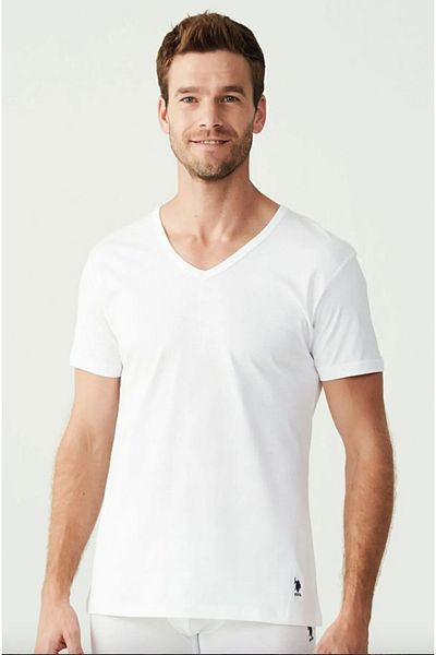 U.S. Polo Assn. Άνδρας, Αδειοδοτημένος, USPA, 100% βαμβάκι, μονό με λαιμόκοψη V (σε κουτί)