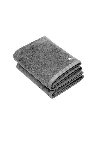 Ecocotton Pure Cotton 2-Piece Hand Face Towel Set 100% Organic Cotton Butterfly Bordered Embroidered Anthracite 50x90 Cm