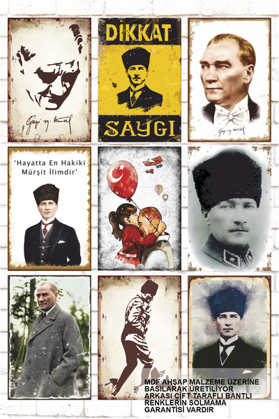 Hayat Poster Picturi Mustafa Kemal Ataturk 9 Piese Set de pictură din lemn mixt afișe din lemn