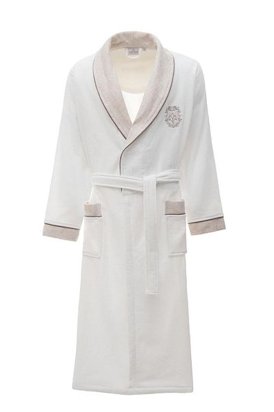 Ecocotton Ανδρικό κεντημένο μπουρνούζι Leyna - 100% οργανικό βαμβάκι, κρέμα