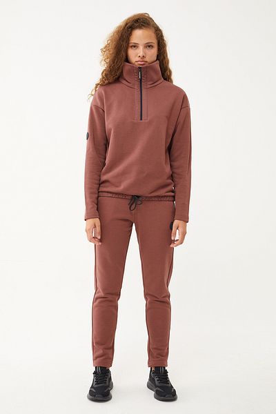 bilcee Women's Soil Straight Leg, Stand Collar Half Zipper Sweatshirt Set 1632